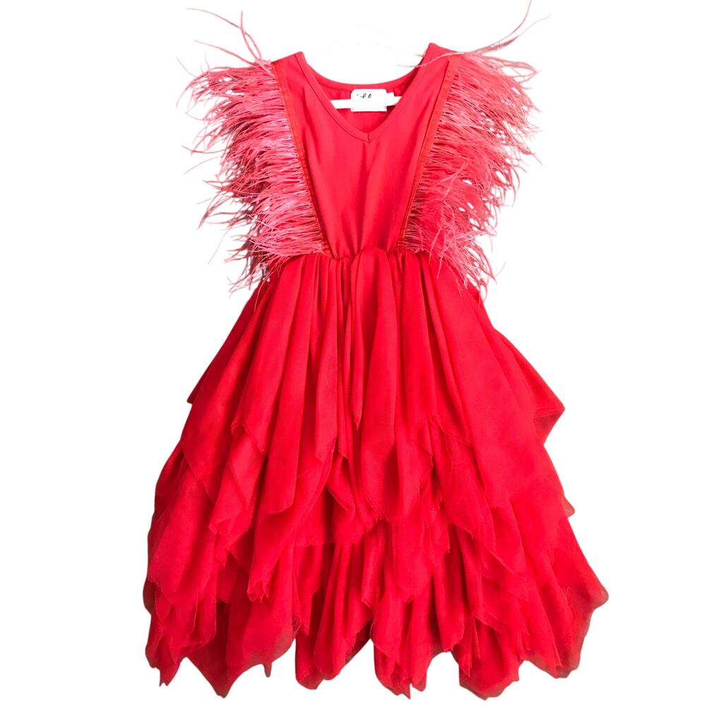 Lola + the Boys Red Feather Dress Size 6